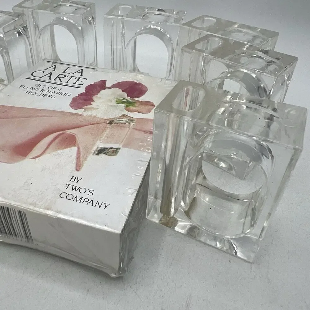 Set 12 Mini Vtg Clear Lucite Flower Vase Napkin Rings Holder Twos Company Retro